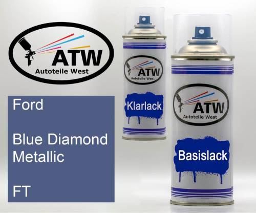 Ford, Blue Diamond Metallic, FT: 400ml Sprühdose + 400ml Klarlack - Set, von ATW Autoteile West.